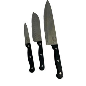 Set of 3 Chicago Cutlery Knife Set 8" 5" 3.5" Black Handle Paring Chef Partoku